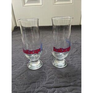Vintage SEA ESCAPE Cruise Lines Hurricane Drinking Glasses 2pc Barware Cocktails